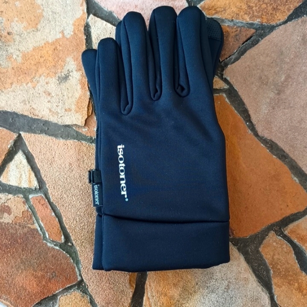 Isotoner Black Gripper Text Phone Driving Fall Winter Gloves NWOT